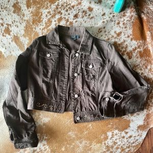 Cruel Girl cropped distressed and studded denim jacket